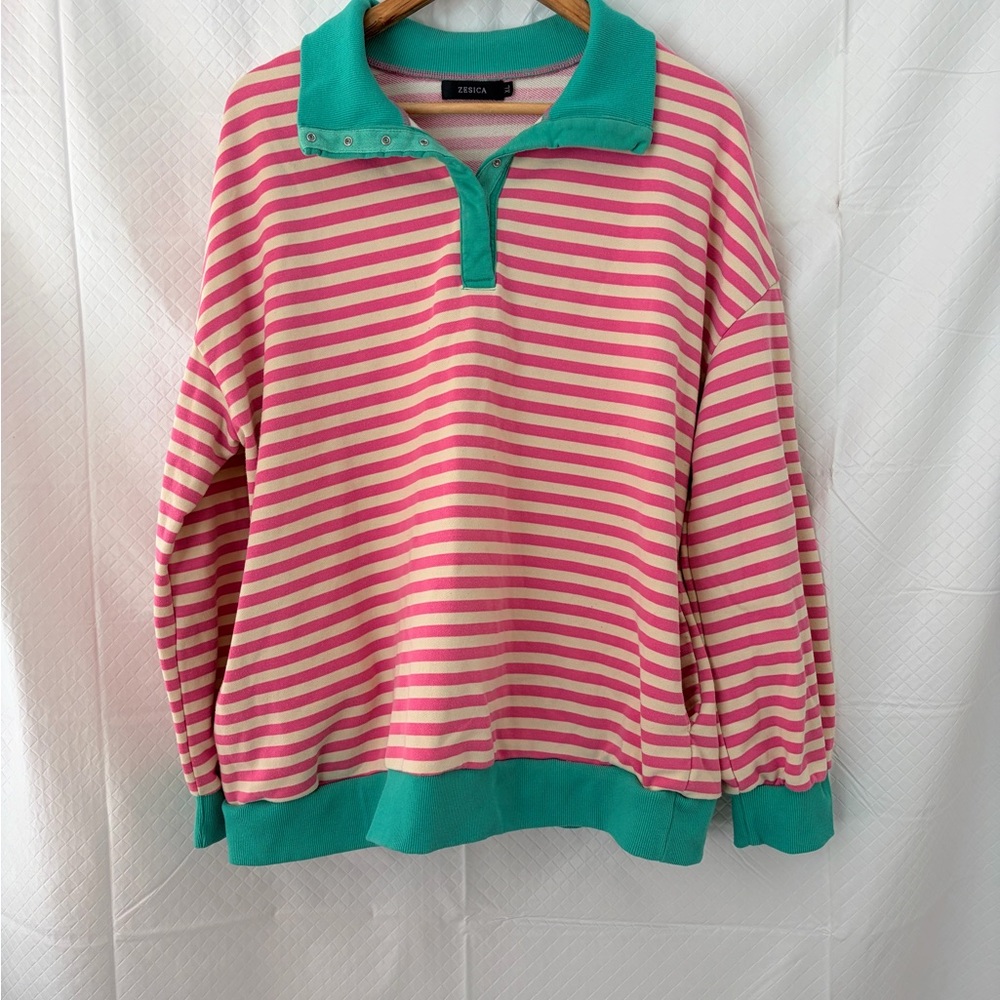Zesica Women's Striped Pullover Sweater - Pink and Green